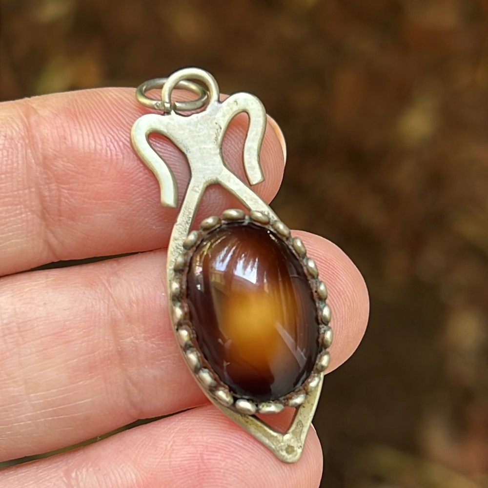 Vintage Oval Tiger Eye Gemstone Pendant